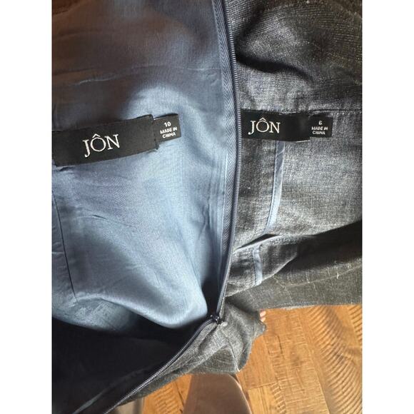 Jon Designer Linen Blend Denim Blue Belted 2 Piece Skirt Suit EUC 6 8 Medium - Picture 8 of 9